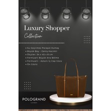 POLOGRAND London Orijinal Geniş Hacimli Su Geçirmez Kumaş Shopper Yeni Sezon Büyük Boy Çift Saplı Kol Çantası