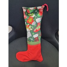 Mediterian Kırmızı Noel Yılbaşı Kumaş Asma Çorabı, Doldurulabilir, 35x17cm