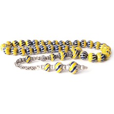 Taraftar Model Sarı-Lacivert Mine Işlemeli 925 Ayar Gümüş Tesbih