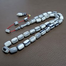 Tesbih Rüyası Fransız Galalit Tesbih Yeni Trend Gri Desenli Tasarım 8X11MM