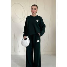 Elbee Fashion Woman Zümrüt Klasik Fitilli Kazak ve Pantolon Takım