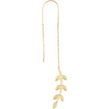 Altın Sepeti Gümüş Gold Renk Zincirli Tek Yaprak Küpe