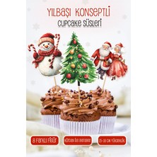 Mediterian Yılbaşı Kış Temalı Renkli Cupcake Kürdan Süsü, 16'lı Paket, Şık ve Eğlenceli Tasarım