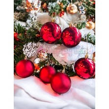 Mediterian Kırmızı Mat Yılbaşı Topları, 6'lı Set, Asetat Kutulu, 4 cm Renk: Kırmızı