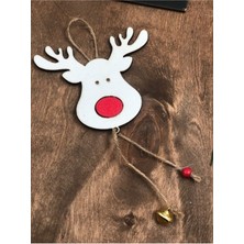 Mediterian Yılbaşı ağacı süsleri seti, ahşap geyik, kırmızı burun, zil ve boncuk detaylar ile renk: beyaz