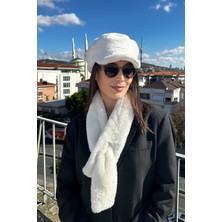 Kadın Kışlık Moda Lüks Kaptan Bere Şapka ve Peluş Atkı Bere Takım 2'li Set