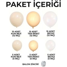Konsept Sepeti 60 Adet Zincir Balon Seti Kum Beji Ten Rengi Beyaz Balon Zincir Şeridi (100'LÜ Balon Bandı )