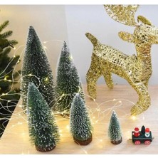 Mediterian 10 adet mini karlı çam ağaçları, 10 cm, yeşil doğal dekor, şık ve güzel süsleme.
