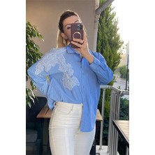 Fayzan Çiçekli Tarz Gömlek Mavi-Beyaz