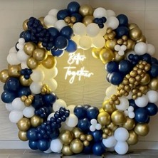 Konsept Sepeti 100 Adet Doğum Günü Balon Zincir Krom Gold Lacivert Bebek Mavi Metalik Mavi Parti Seti