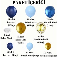 Konsept Sepeti 100 Adet Doğum Günü Balon Zincir Krom Gold Lacivert Bebek Mavi Metalik Mavi Parti Seti