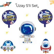 Astronot Konseptli Astronot , Uzay Gemisi , Roket ve Happy Birthday Folyo Balon Doğum Günü Seti