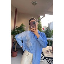 Fayzan Çiçekli Tarz Gömlek Mavi-Beyaz