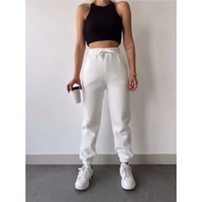 Üç Iplik Basic Lastikli Eşofman Pantolon - Beyaz