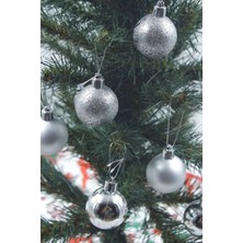 Yılbaşı Ağacı Topu Simli Parlak Mat Renk 4 cm 6 Adet