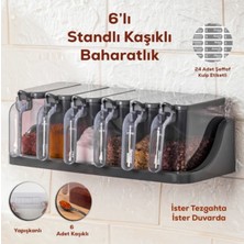 6 Lı Standlı Kendinden Yapışkanlı Kaşıklı Kapaklı Baharatlık Takımı - Baharatlık Seti