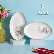 Porsima 800485 Bone China Porselen Servis Tabağı 2li Sunumluk Kayık Tabak Sunum Seti Yemek Servis Sunum Tabağı