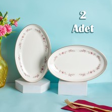 Porsima 800487 Bone China Porselen Servis Tabağı 2li Sunumluk Kayık Tabak Sunum Seti Yemek Servis Sunum Tabağı