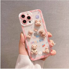 Zebana Apple iPhone 14 Pro Uyumlu Kılıf Bear And Rabbit Silikon Kılıf Pembe