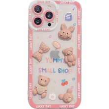 Zebana Apple iPhone 14 Pro Uyumlu Kılıf Bear And Rabbit Silikon Kılıf Pembe