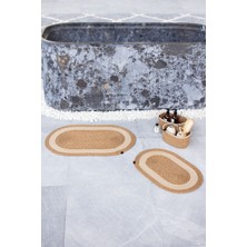 Comfort Craft Hasır 4 Parça Banyo Takımı | Oval Sepet, Paspas ve Dekor Seti|haki