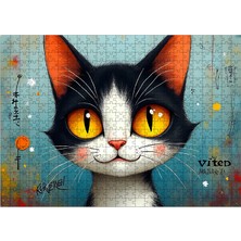 Karizmart Ahşap Mdf Puzzle Yapboz Turuncu Gözlü Kedi Portresi 500 Parça 50*70 cm