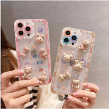 Zebana Apple iPhone 11 Uyumlu Kılıf Bear And Rabbit Silikon Kılıf Lila