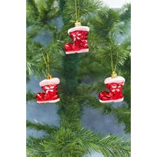 Mediterian Kırmızı Yılbaşı Ağacı Süsü Bot 3'lü, Şık ve Renkli Dekoratif Süsler