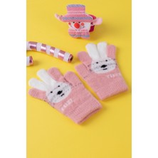 Ecrou Renkli Kulaklı Pembe Eldiven