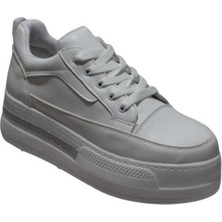 Yaz Kış Ayakkabı Yazkış Kadın Siyah Beyaz Cilt 5cm Kalın Taban Bağcıklı Tabanı Taşlı Sneaker Spor Ayakkabı