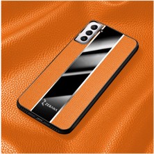 Zebana Samsung Galaxy S21 Fe 5g Uyumlu Kılıf Premium Deri Kılıf Turuncu