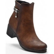 Ispartalılar 453 Kısa Topuklu Kadın Bot Ayakkabı Taşlı Klasik Ofis Gündelik Kadın Bot