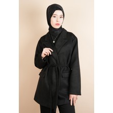 Bayan Blazer Süet Ceket Seyyar Kuşaklı Ceket Siyah