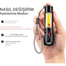 Farissu Mini Şarj Edilebilir LED El Feneri – 3 Modlu, Ayarlanabilir Zoom ve Suya Dayanıklı Hafif Tasarım!