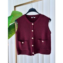 Asel Fashion Premium Muadil Bordo Triko Yelek Bordo