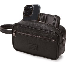 Newish Erkek Siyah Deri Portföy Clutch Traş Kozmetik Bakım ve Günlük El Çantası new269