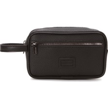 Newish Erkek Siyah Deri Portföy Clutch Traş Kozmetik Bakım ve Günlük El Çantası new269