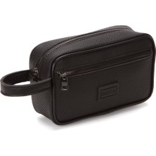 Newish Erkek Siyah Deri Portföy Clutch Traş Kozmetik Bakım ve Günlük El Çantası new269