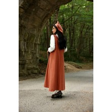 Küçüğüm Butik Somon Kaşe Uzun Kışlık V Yaka Jile Elbise ve Kaşe Şapka (Elbise-Şapka)
