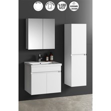 Özceden Çiğdem 65+35 cm Beyaz Mdf Seramik Lavabolu Sepetli Asma Banyo Dolabı Takımı