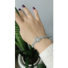 Çelik Kararma Yapmaz Silver Baget Taşlı Kalp Figürlü Bileklik