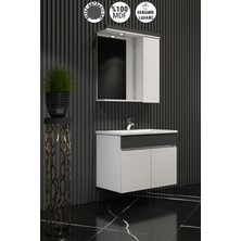 Çuha 65 cm Beyaz-Antrasit Gri Mdf PK-109 Balon Kapak Seramik Lavabolu Asma Banyo Dolabı Takımı