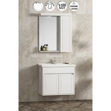 Çuha 65 cm Beyaz Mdf PK-109 Balon Kapak Seramik Lavabolu Asma Banyo Dolabı Takımı