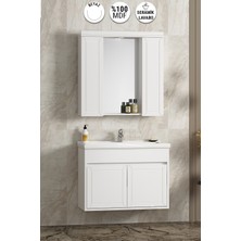 Çuha 80 cm Beyaz Mdf PK-109 Balon Kapak Seramik Lavabolu Asma Banyo Dolabı Takımı