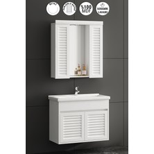 Çuha 80 cm Beyaz Mdf Panjurlu Balon Kapak Seramik Lavabolu Asma Banyo Dolabı Takımı