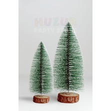 Mediterian Yeşil Mini Çam Ağacı Seti 2'li Yılbaşı Süsü 10-15 cm Doğal Görünümlü Hediyelik