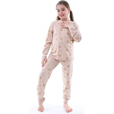Bunny Hopp  Pamuk Penye Kumaş Kalp Desenli Uzun Kollu Kız Çocuk Pijama Takımı 3,4,5,6,7,8 Yaş