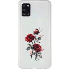 Zeyno Samsung Galaxy A31 Uyumlu Kırmızı Güller  Desenli Silikon Kılıf