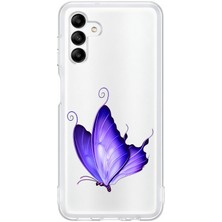 Zeyno Samsung Galaxy M14 Uyumlu Mor Kelebek  Desenli Silikon Kılıf