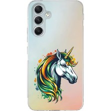 Zeyno Samsung Galaxy A55 Uyumlu Gökkuşağı Unicorn  Desenli Silikon Kılıf